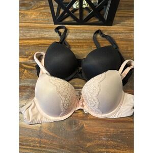 Victoria's Secret Perfect‎ Shape Bras 32A Black & Pink Lace Lightly Padded